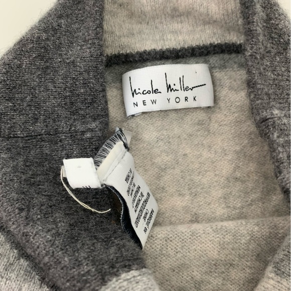 Nicole Miller Cashmere Sweater Gray Checkered Squares Sz Medium Mock Neck Soft - Picture 8 of 10